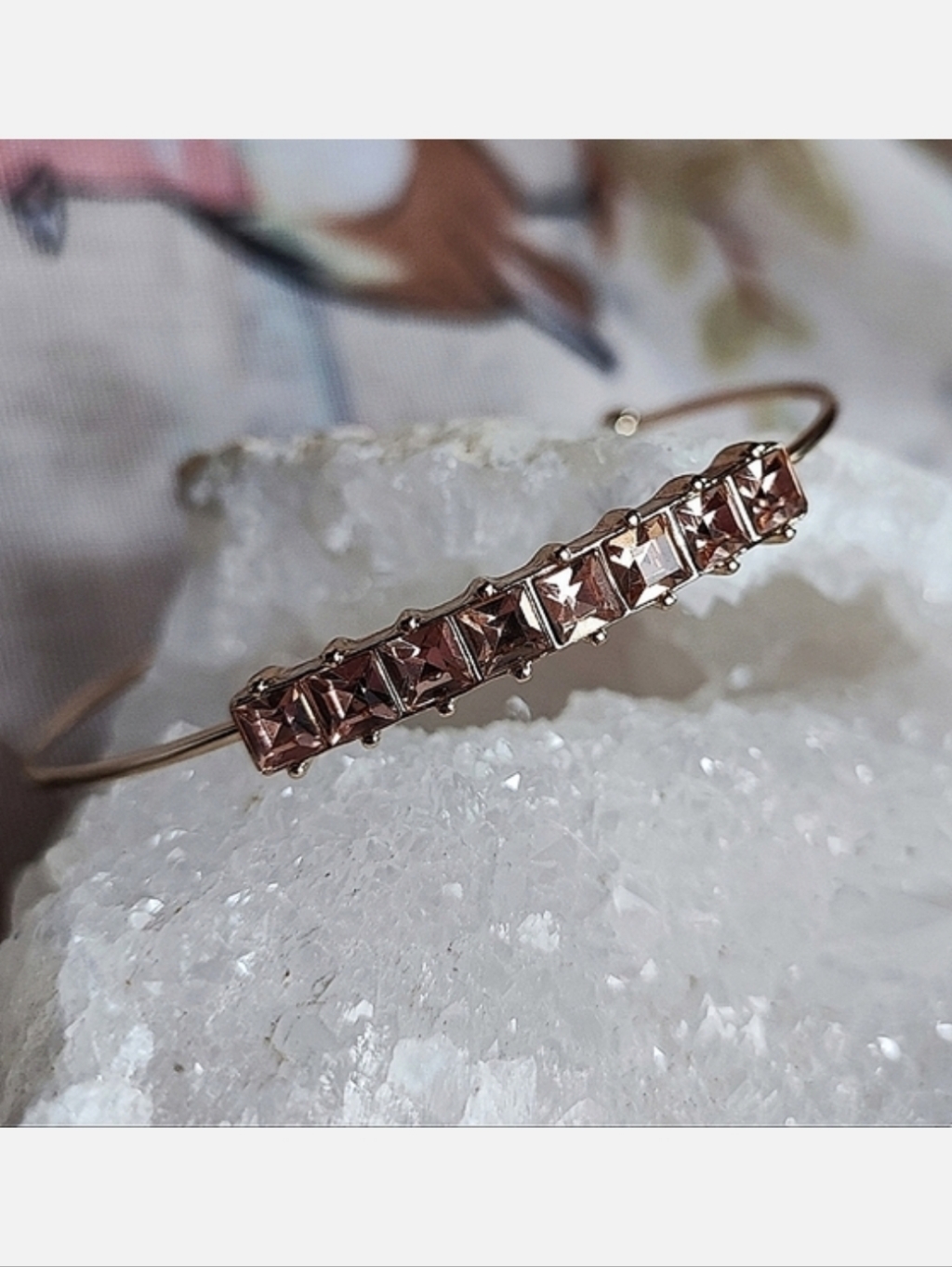 Delicate Light Topaz Apricot Square Rhinestones Gold Tone Cuff Bangle Bracelet 20$